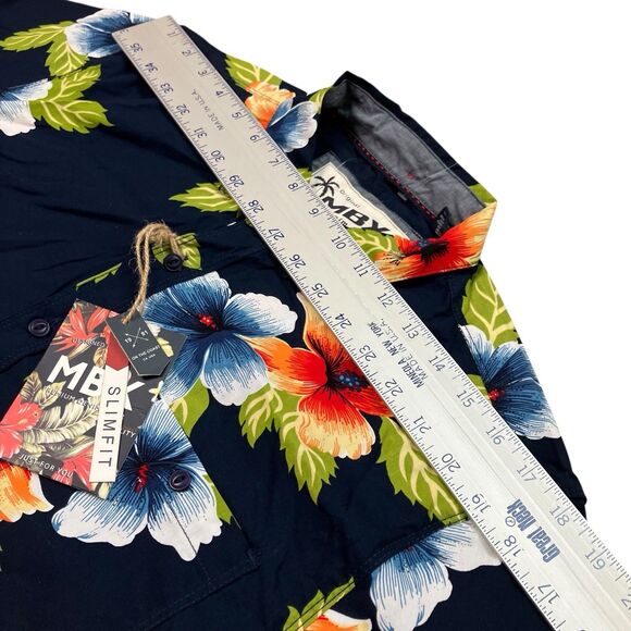 MBX Denim Wear Shirt Mens L Navy Cotton Hawaiian Colorful Button-Down Floral New - Picture 6 of 10